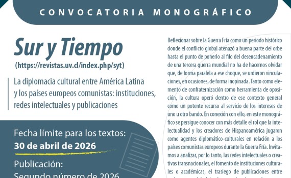 Convocatoria de artículos para el monográfico "La diplomacia cultural entre América Latina y los países europeos comunistas: instituciones, redes intelectuales y publicaciones", en la revista Sur y Tiempo