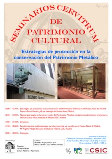 Cartel del seminario Seminarios Cervitrum de Patrimonio Cultural: "Estrategias de proteccion en la conservacion del Patrimonio Metálico"