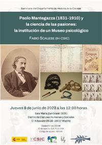 Seminario del Departamento de Historia de la Ciencia: "Paolo Mantegazza (1831-1910) y  la ciencia de las pasiones: la institución de un Museo psicológico"