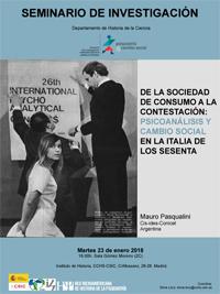 Seminario de Investigación del grupo Psiquiatría y cambio social: "De la sociedad de consumo a la contestación: psicoanálisis y cambio social en la Italia de los 60's"
